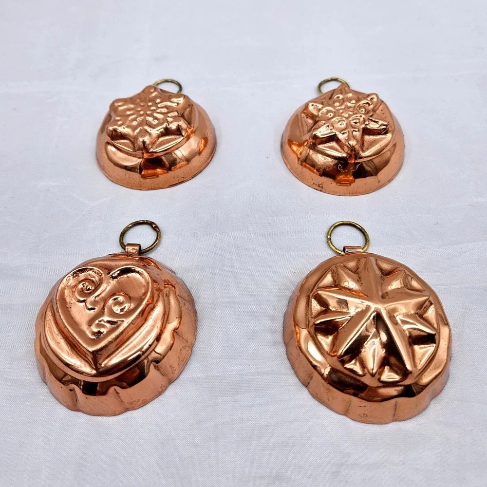 Vintage Copper Mini Jelly Molds Set of 4 Heart Snowflake Star Kitchen Wall Decor